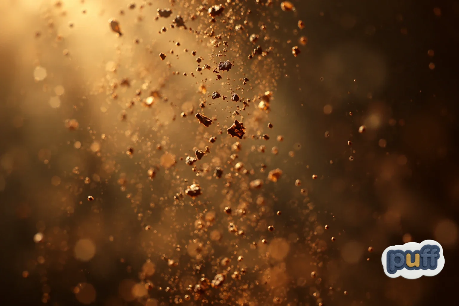 Fine grains drifting slowly through warm golden light