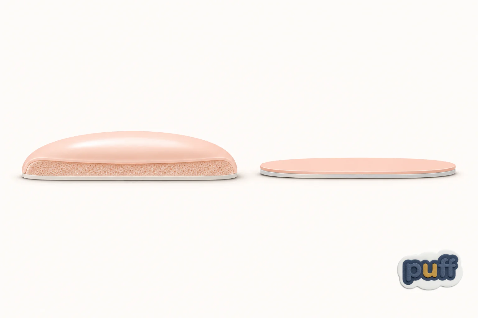 Unlabeled side-view illustration comparing a softly raised foam sticker with a thin flat sticker