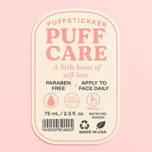 Clear waterproof bottle label on skincare bottle
