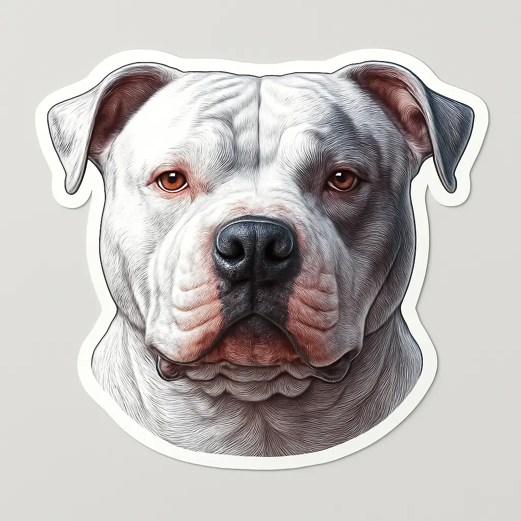A 3D label shaped pitbull with a raised, glossy finish, featuring a three-layer construction of adhesive backing, vinyl base, and UV-coated top. This waterproof, durable sticker is perfect for branding or decoration, customizable with colors or logos, and offered by PuffSticker.com.