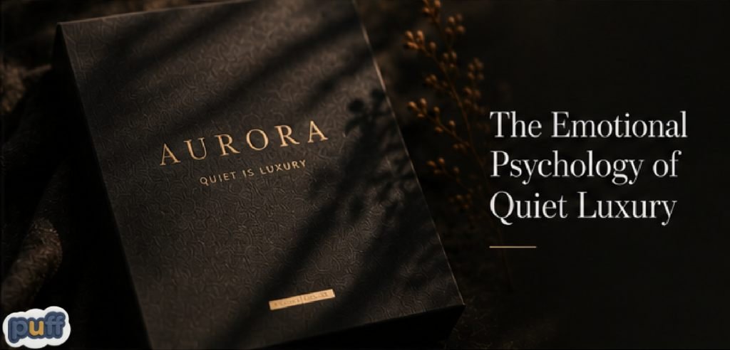Quiet luxury packaging with matte finish and foil details showing premium packaging design, luxury branding, material psychology, and tactile consumer perception.