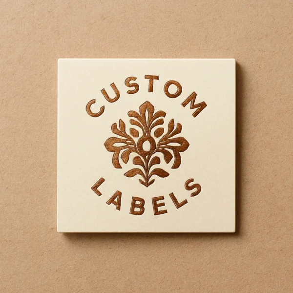 PU embossed label – gold foil floral