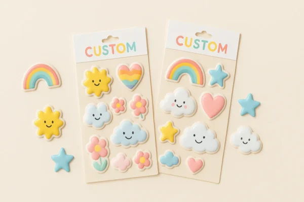 Custom puffy sticker sheets with pastel clouds and stars