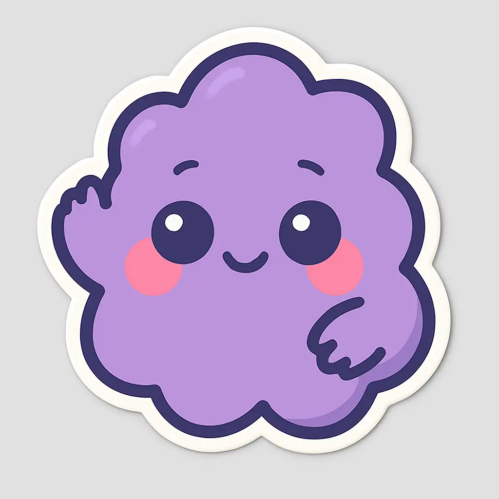 A 3D label with an irregular cute cloud shape and a matte finish, constructed from a sticky backing, vinyl layer, and UV-protected top for long-lasting use. This waterproof sticker is ideal for educational rewards or promotions, customizable with motifs, and offered by PuffSticker.com.