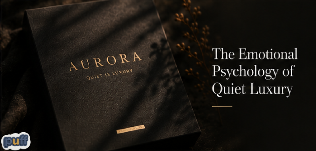 Quiet luxury packaging with matte finish and foil details showing premium packaging design, luxury branding, material psychology, and tactile consumer perception.